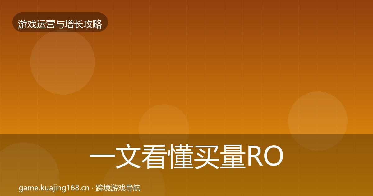一文看懂买量ROI模板工具｜2026年
