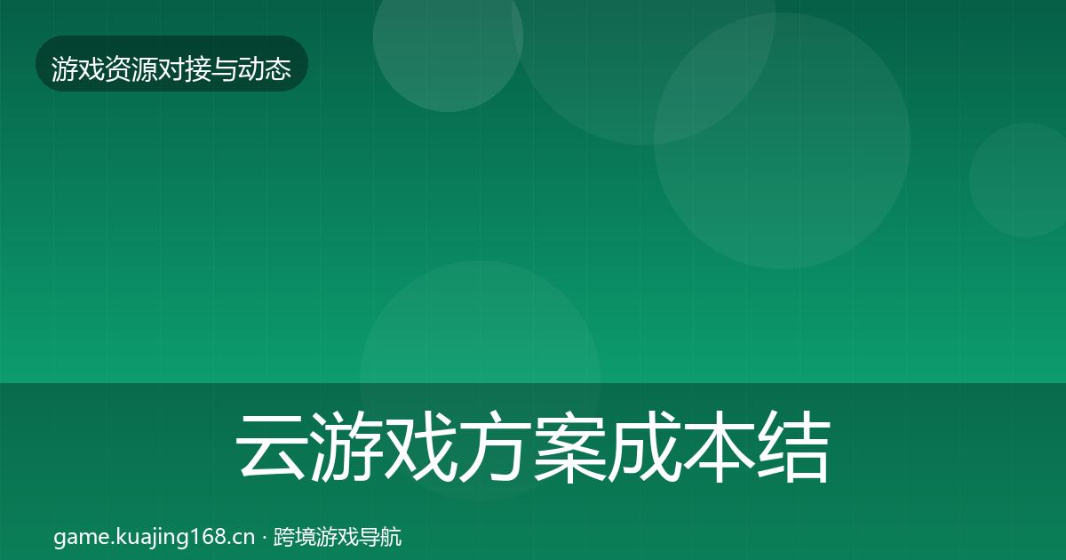 云游戏方案成本结构分析入门到进阶·第346篇