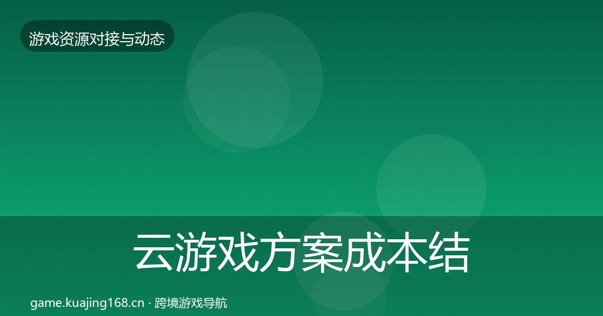 云游戏方案成本结构分析入门到进阶·第506篇