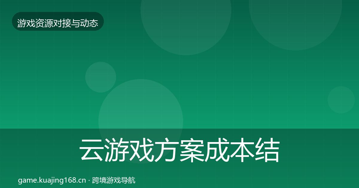 云游戏方案成本结构分析入门到进阶·第586篇
