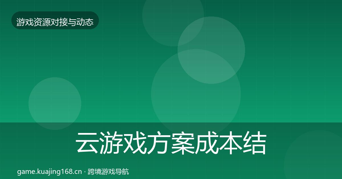 云游戏方案成本结构分析入门到进阶·第626篇