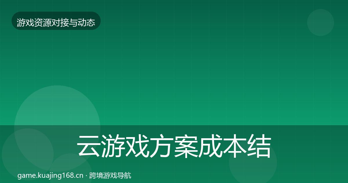 云游戏方案成本结构分析入门到进阶·第946篇