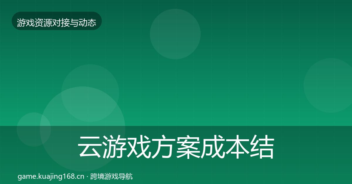 云游戏方案成本结构分析入门到进阶·第1066篇