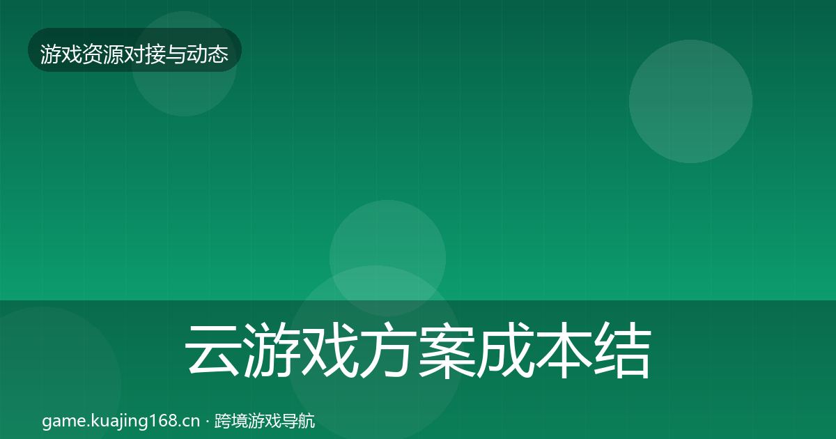 云游戏方案成本结构分析入门到进阶·第1226篇