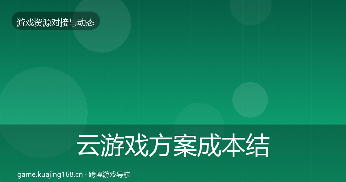 云游戏方案成本结构分析入门到进阶·第1266篇