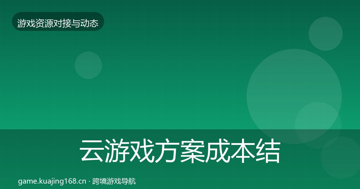 云游戏方案成本结构分析入门到进阶·第1306篇