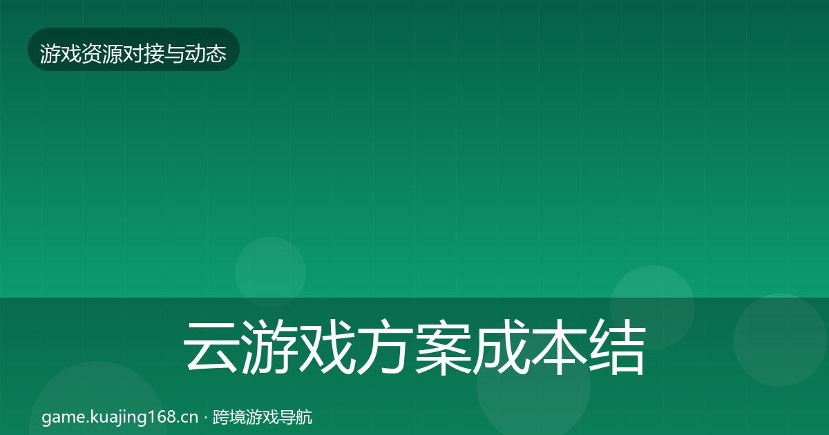 云游戏方案成本结构分析入门到进阶·第1386篇