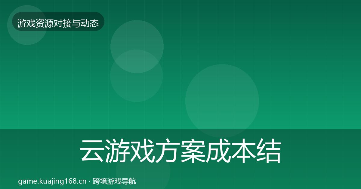 云游戏方案成本结构分析入门到进阶·第1826篇