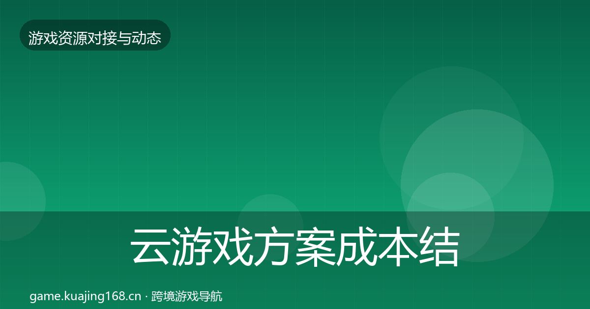 云游戏方案成本结构分析入门到进阶·第1866篇