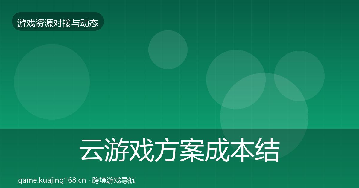 云游戏方案成本结构分析入门到进阶·第2026篇
