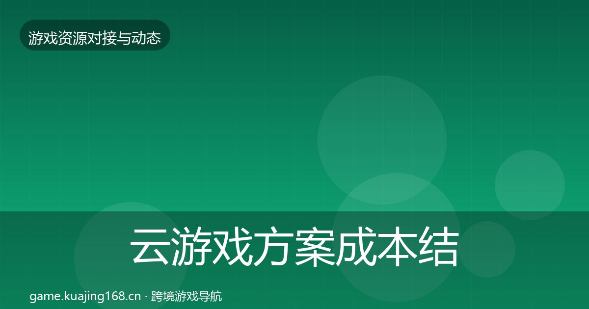 云游戏方案成本结构分析入门到进阶·第2066篇