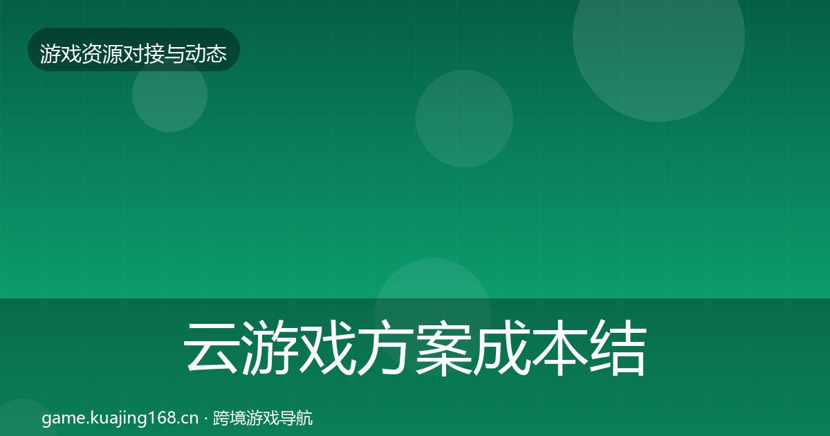 云游戏方案成本结构分析入门到进阶·第2186篇