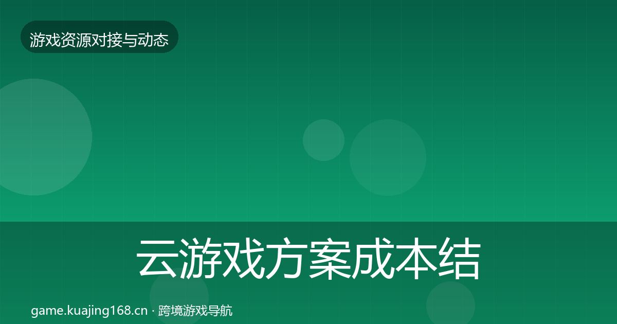 云游戏方案成本结构分析入门到进阶·第2386篇