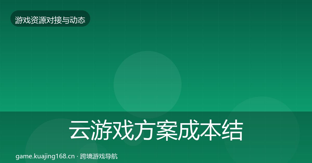 云游戏方案成本结构分析入门到进阶·第2826篇